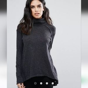 Free People We the Free dark gray oversized split back long sleeve turtleneck